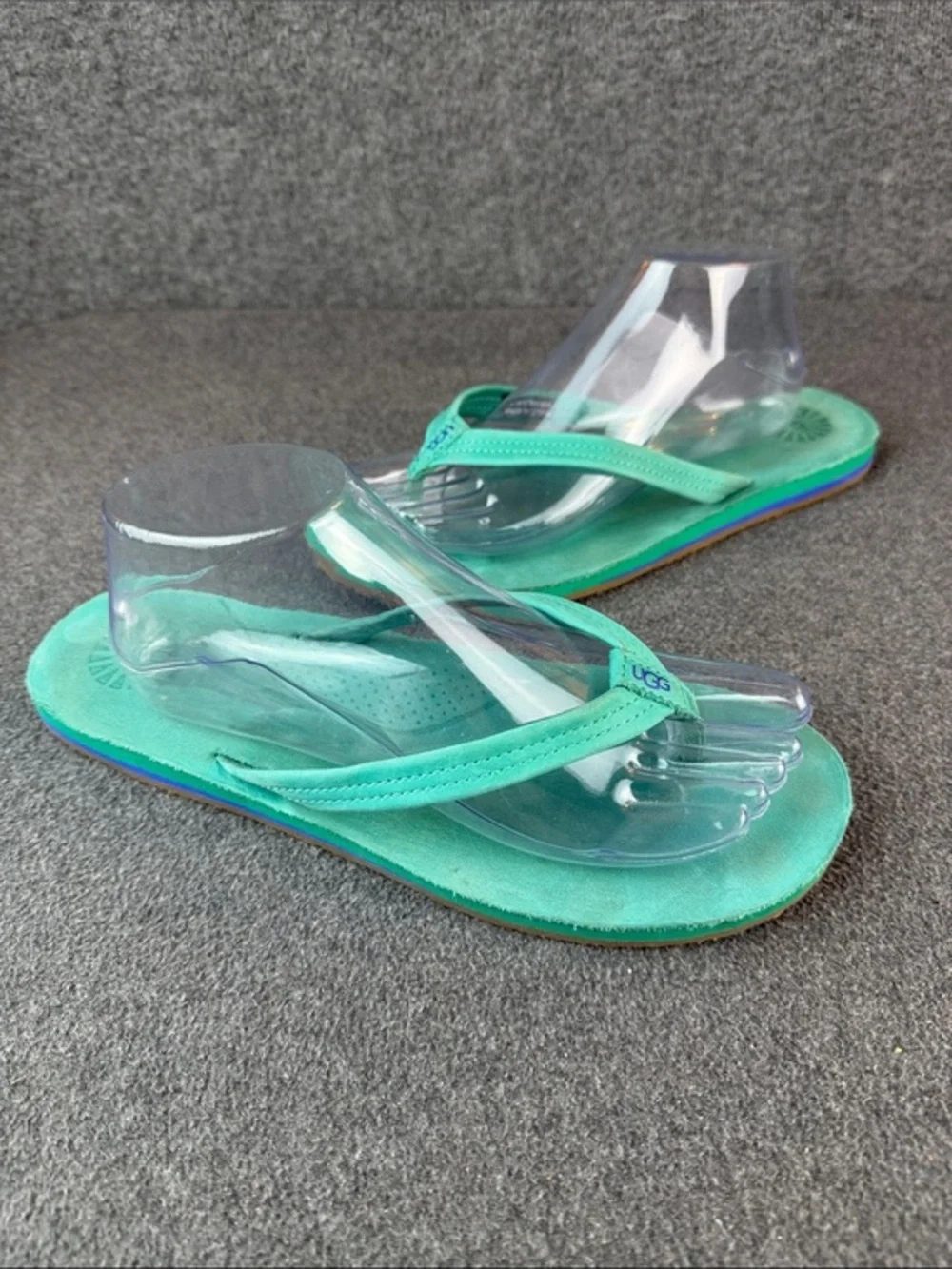 Rare UGG Suede Nubuck‎ Leather Blue Comfort Thong Flip Flop Sandals Size 10